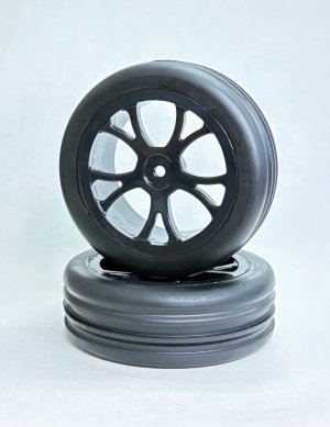 画像1: 10446B/バギー用フロントホイール・2.2インチ＆リブタイヤ接着済み